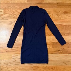 Guess Mock Neck Navy Blue Long Sleeve Dress Open Back